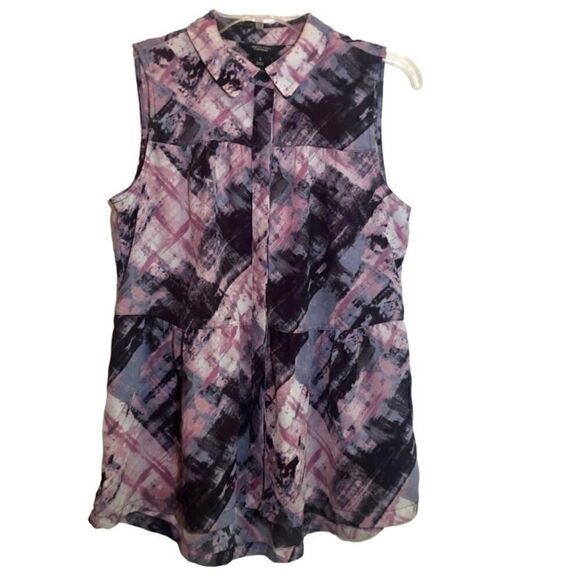 Simply Vera Vera Wang Chiffon Button Down Sleeveless Top Purple/Black Women’s Sm - Picture 2 of 6